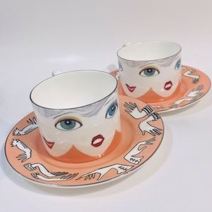Nordstrom R. Toledo Fashionista 2 Cups & Saucers Vintage from 2005? Winking Lady